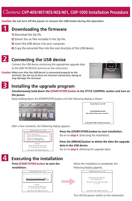 yamaha雅马哈Firmware upgrade - Installation for CGP-1000, CVP-409_407_405_403_401 EN